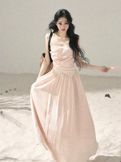 "Blushing Sunset Clouds" Ballet Pink Strapless Maxi Dress