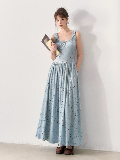 [TMMG] Vintage Polka Dot Velvet Dress & Fitted Ribbed Cardigan Set