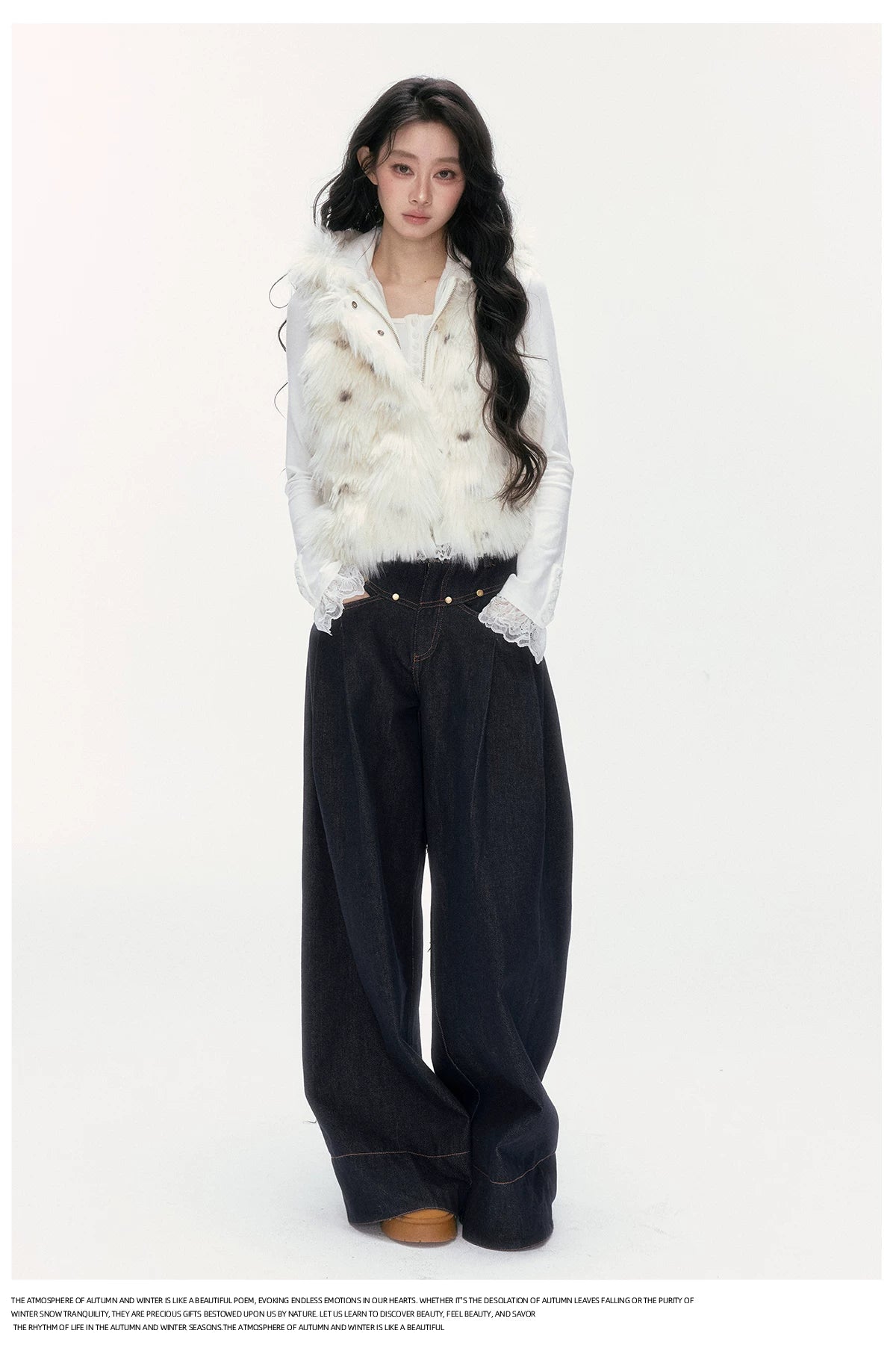 24olvides - Winter Mood Faux Fur Hooded Vest (Pink / Khaki / Cream White with Polka Dots)