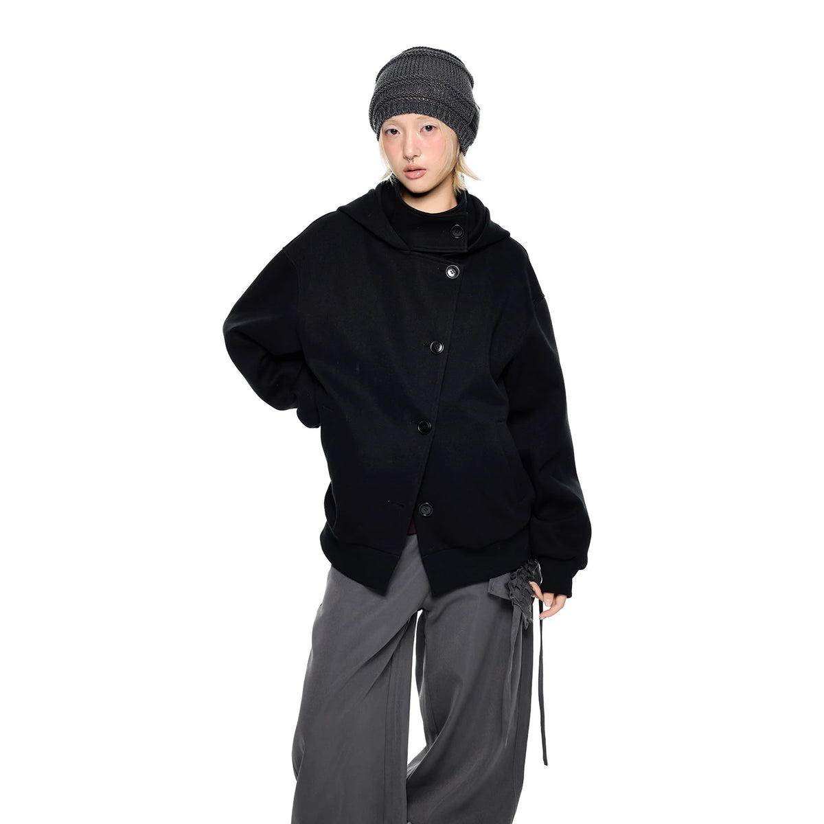 EZEK | Preppy Hooded Wool Blend Jacket with Button Front