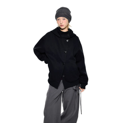 EZEK | Preppy Hooded Wool Blend Jacket with Button Front