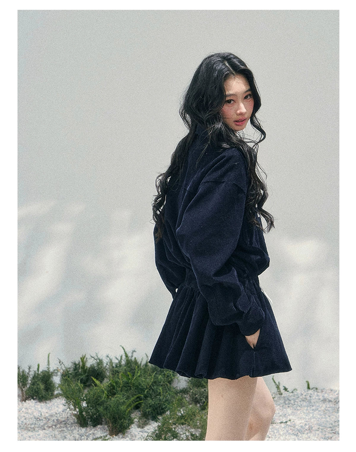 “Brewer Academy” Corduroy Bubble Hem Mini Dress