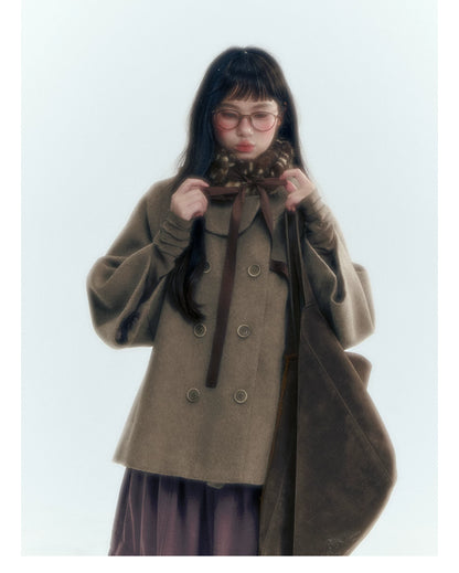 Horridale - Asymmetric Peter Pan Collar Wool-Blend Cape Coat – Oatmeal Beige