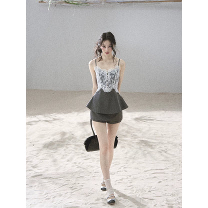 "Exclusively Hers" Intellect Gray Lace Cami & Skort Set