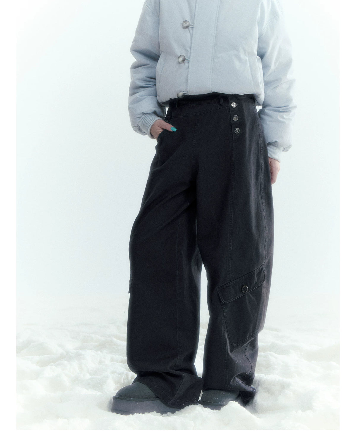 Horridale - Charcoal Gray Washed Cargo Barrel Leg Pants