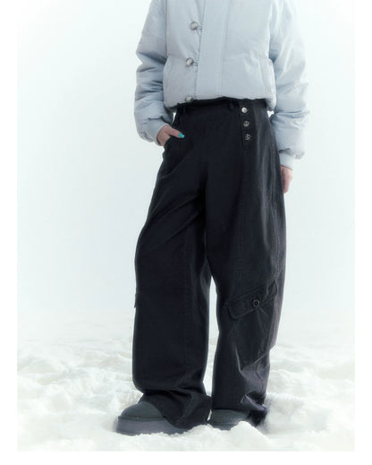 Horridale - Charcoal Gray Washed Cargo Barrel Leg Pants