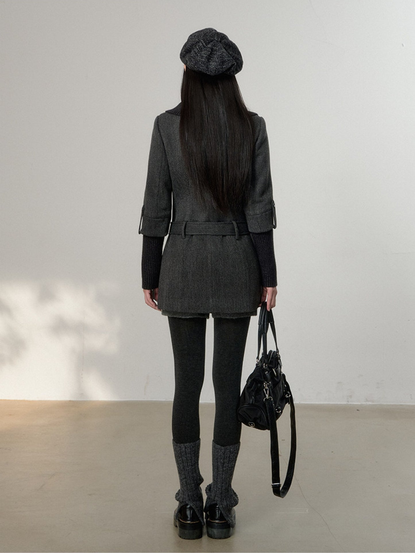 Soote Season - British Deep Gray Knit-Collar Wool-Blend Long Dress