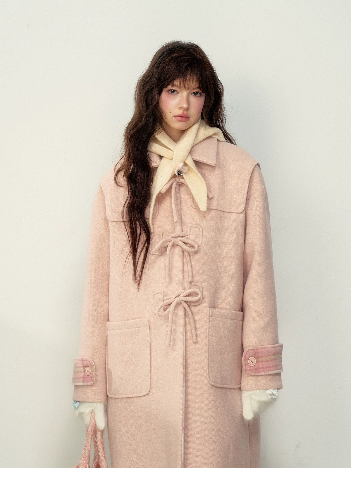 SunsetPark - Vintage Teddy Bear Bow Toggle Wool Coat (Blush Pink / Brown Bear)