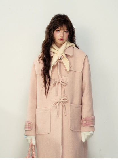 SunsetPark - Vintage Teddy Bear Bow Toggle Wool Coat (Blush Pink / Brown Bear)