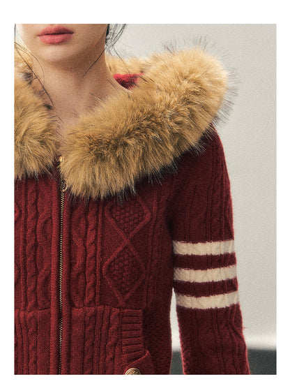 181225 “Only She Walked Through” Millennium Red Hooded Knit Cardigan