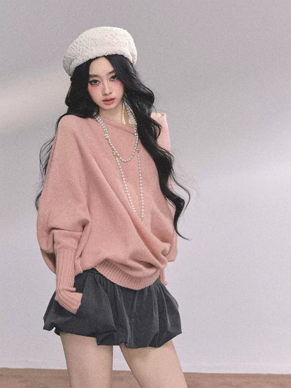 少也眼 “Soft Minimalism” Off-Shoulder Versatile Knit Top - Blush Pink 6416515
