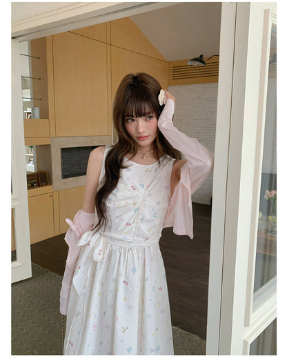 “Berry Orchard Reverie” White Floral Sleeveless Dress