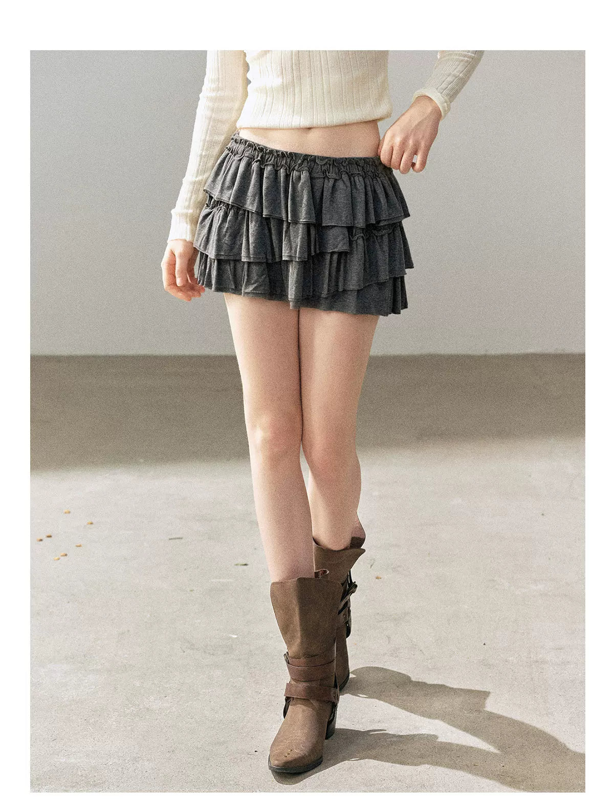 AOMALM - "Echoes in the Folds" Pearl Gray Relaxed Layered Mini Skort Set
