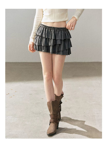 AOMALM - "Echoes in the Folds" Pearl Gray Relaxed Layered Mini Skort Set