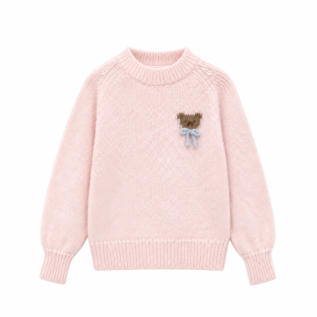 CAN - "The Little Bear Affair" Light Pink Teddy Bear Bow Jacquard Sweater