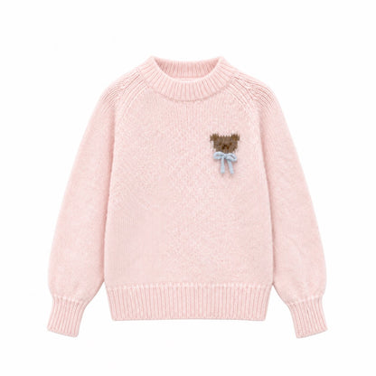CAN - "The Little Bear Affair" Light Pink Teddy Bear Bow Jacquard Sweater