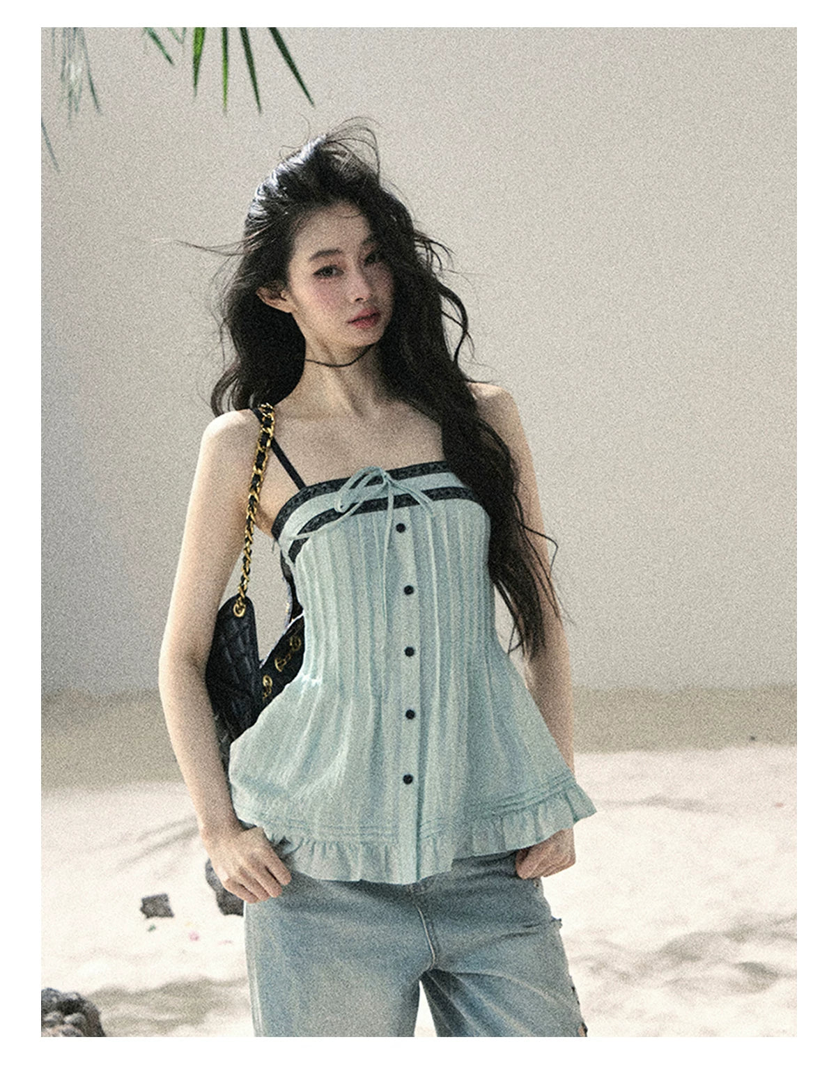 "Sea Breeze Reverie" Misty Sage Lace Off-Shoulder Ruched Top 54352131