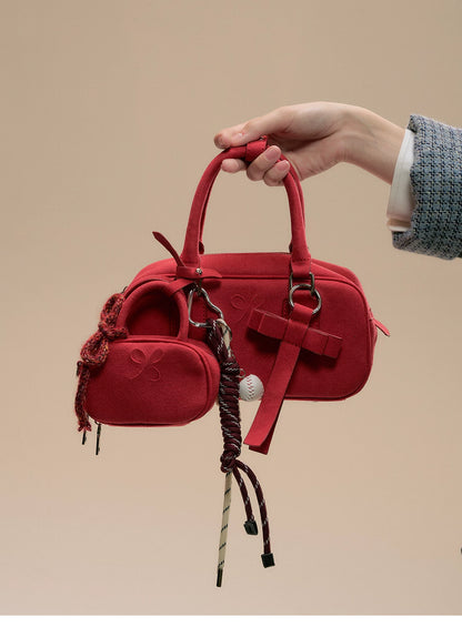 SunsetPark - Suede Bow Boston Handbag (Red / Brown / Floral / Blue / Pink)