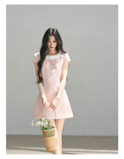 "First Bloom" Pink Mist Satin Puff Mini Dress