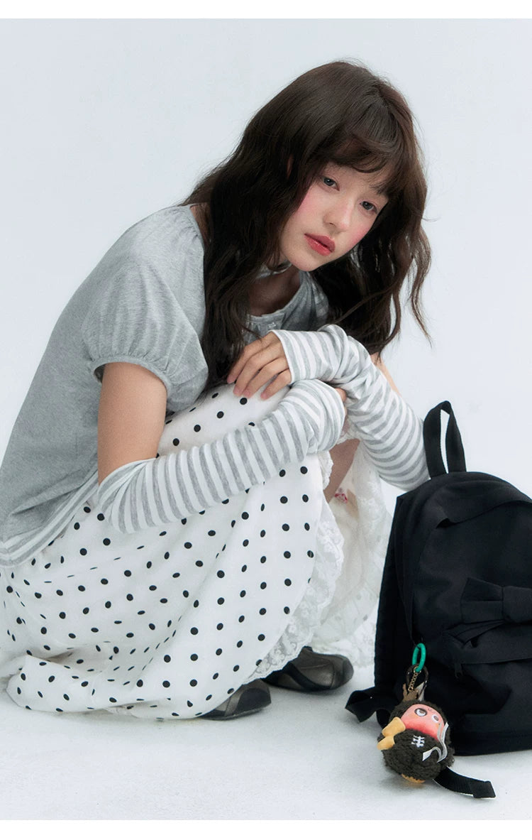 "Polka Poetry" Black & White Polka Dot Asymmetrical Cotton Skirt