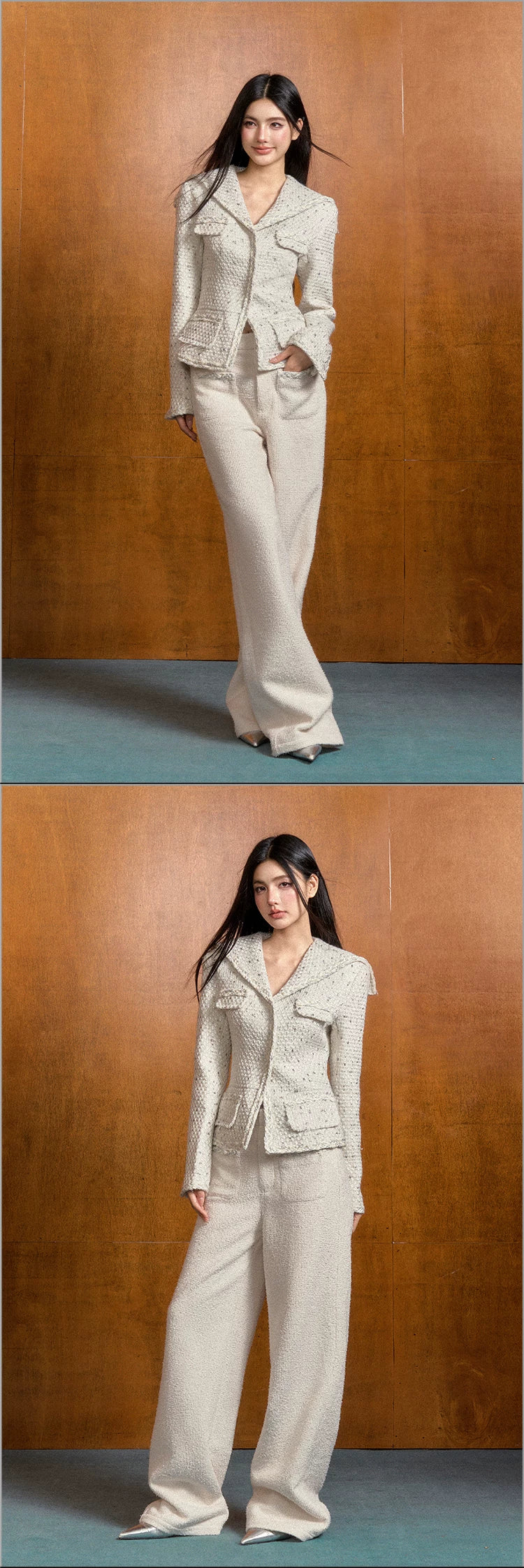 "Winter Heiress" White Tweed Sailor Collar Jacket