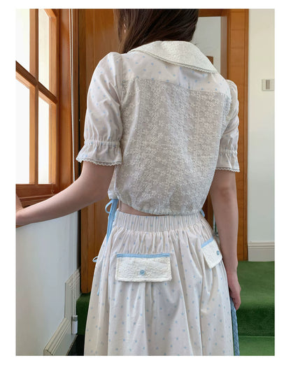 [RF] “Starlight Sea Salt” Cream White Ballet Bow Two-Piece Set