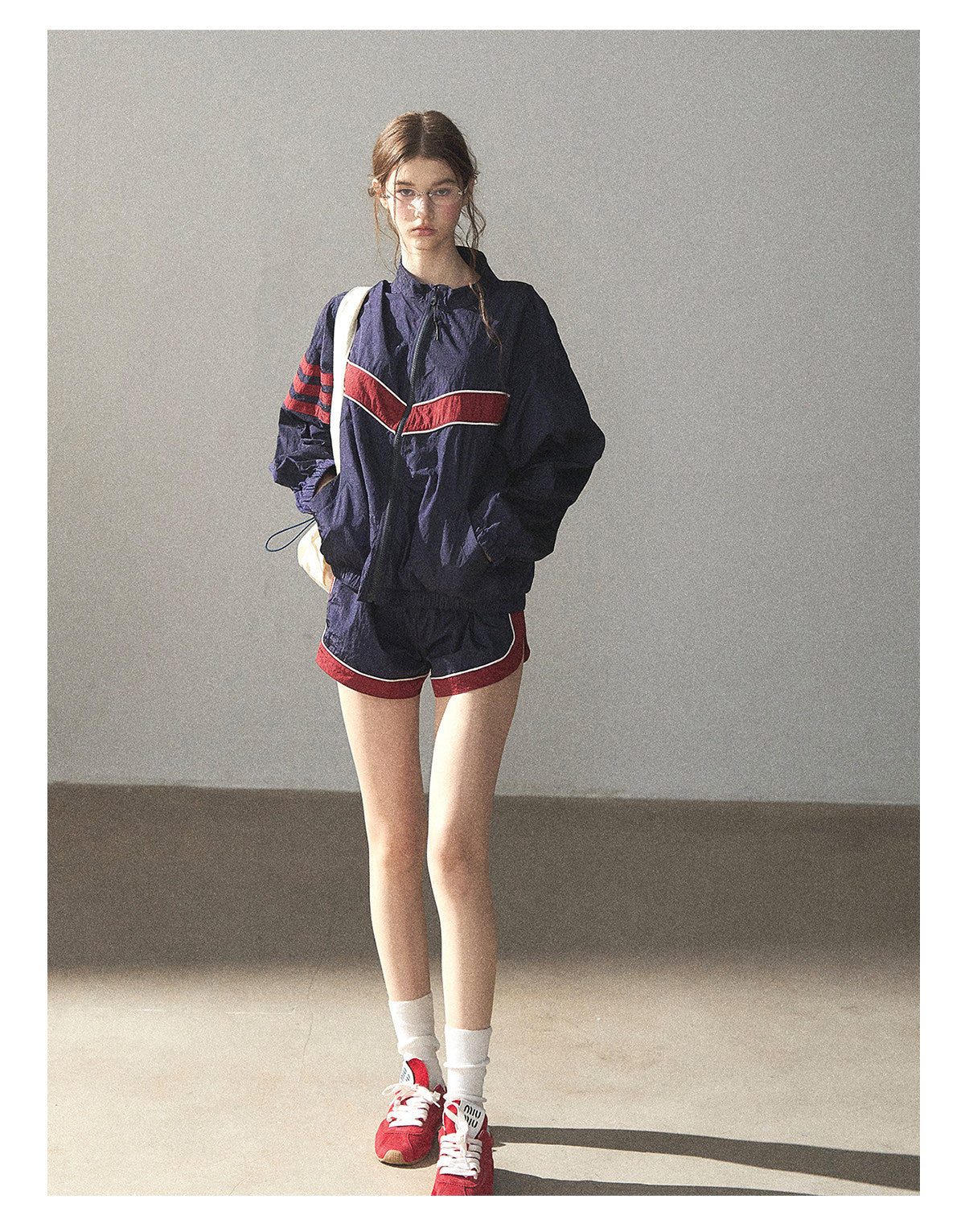 170726 "Keep Running" Navy Blue Retro Track Jacket & Shorts Set