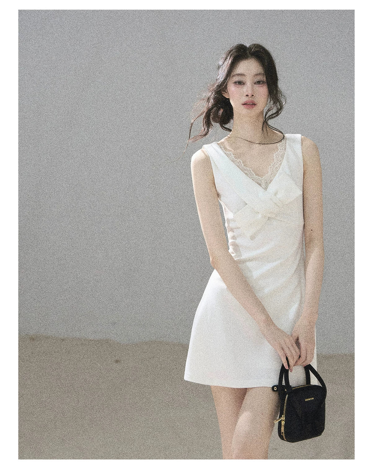 "White Tea Under the Moonlight" White Lace V-Neck Bodycon Mini Dress