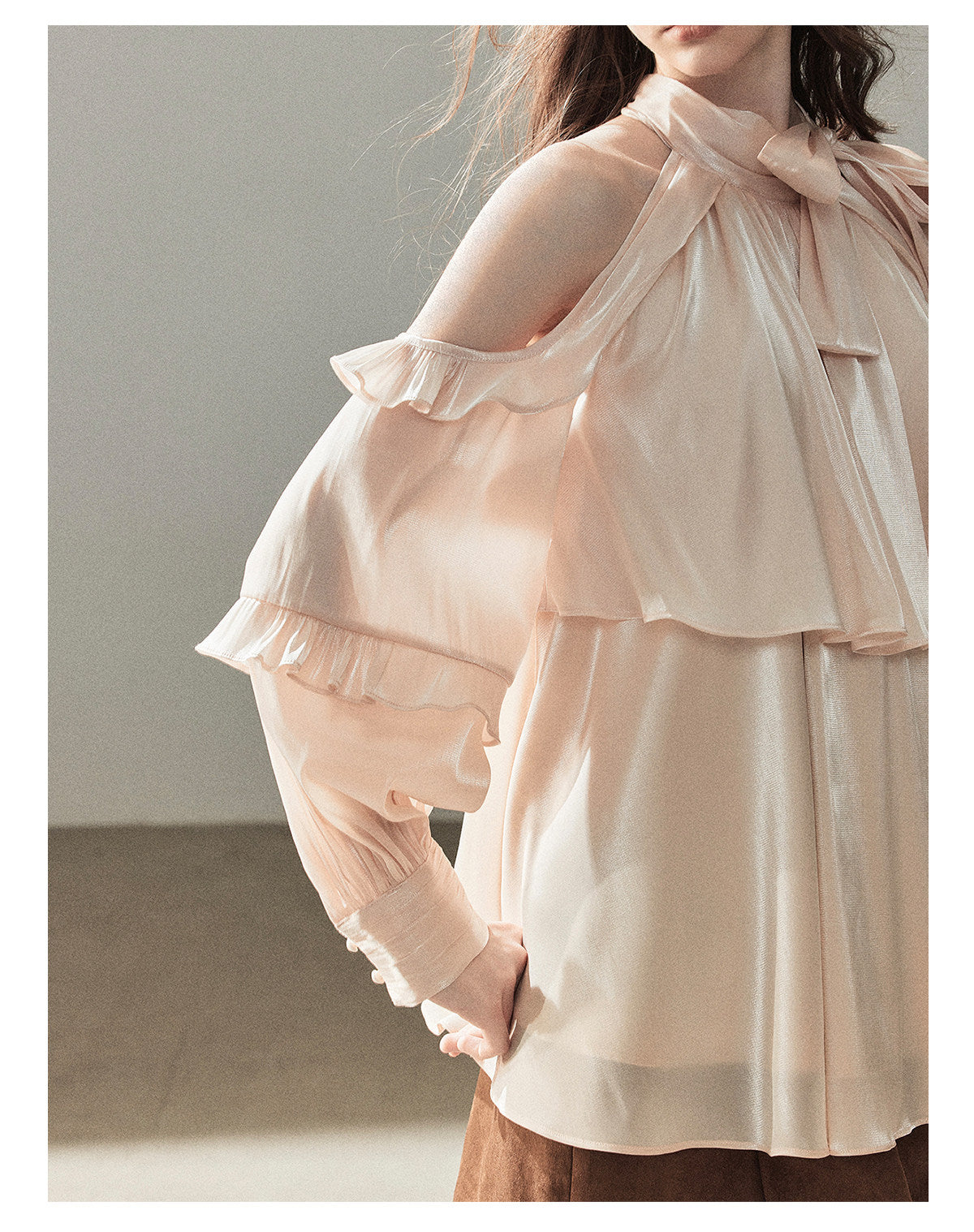 170726 "Pearlescent Glow" Pearl Pink Satin Halter Blouse