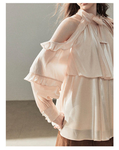 170726 "Pearlescent Glow" Pearl Pink Satin Halter Blouse