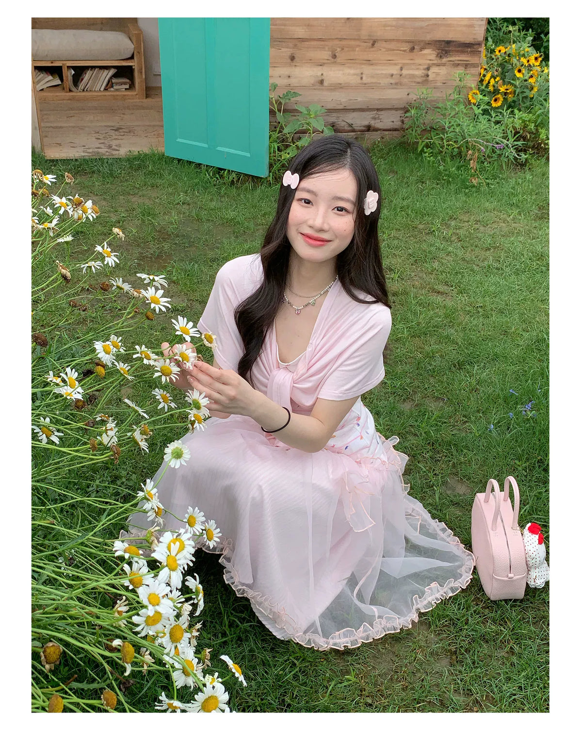 [RF] “Peach Blossom Layers” Peach Pink Striped Floral Print Short-Sleeve T-Shirt