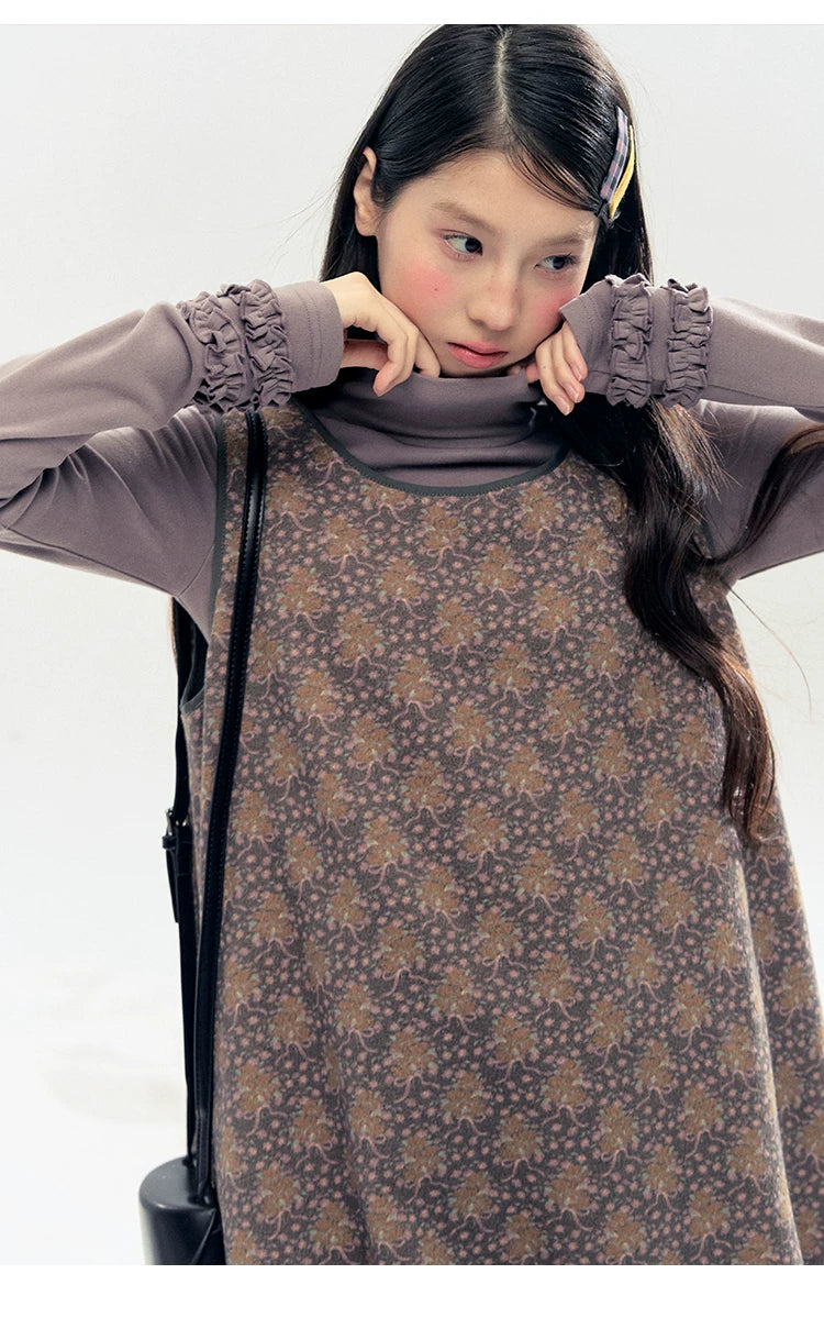 "Lavender Mist" Smoky Mauve Ruffle Ruched Turtleneck Knit Top