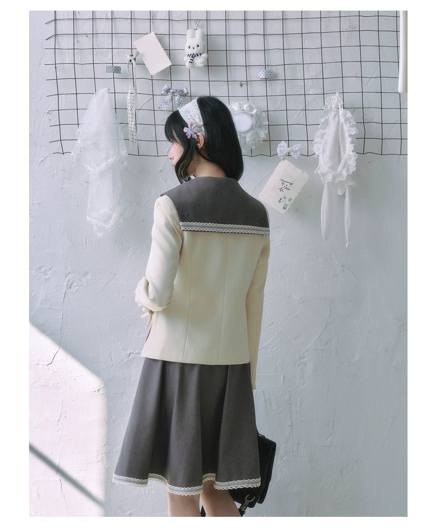 "Showa Era" Layered Uniform Collection (Collarless Blazer / Sailor Blouse / Uniform Skirt / Polka Dot Scarf)