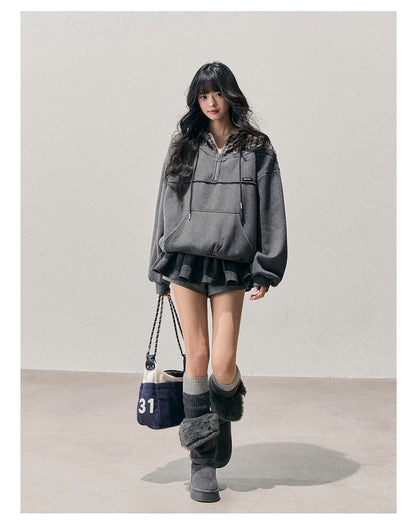 少也眼 “Silent Density” Two-in-One Plaid Hoodie Sweatshirt