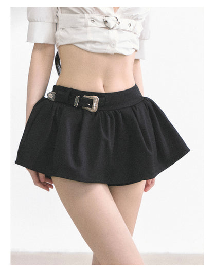 少也眼 "Annie Academy" A-Line Puff Mini Skirt - Black