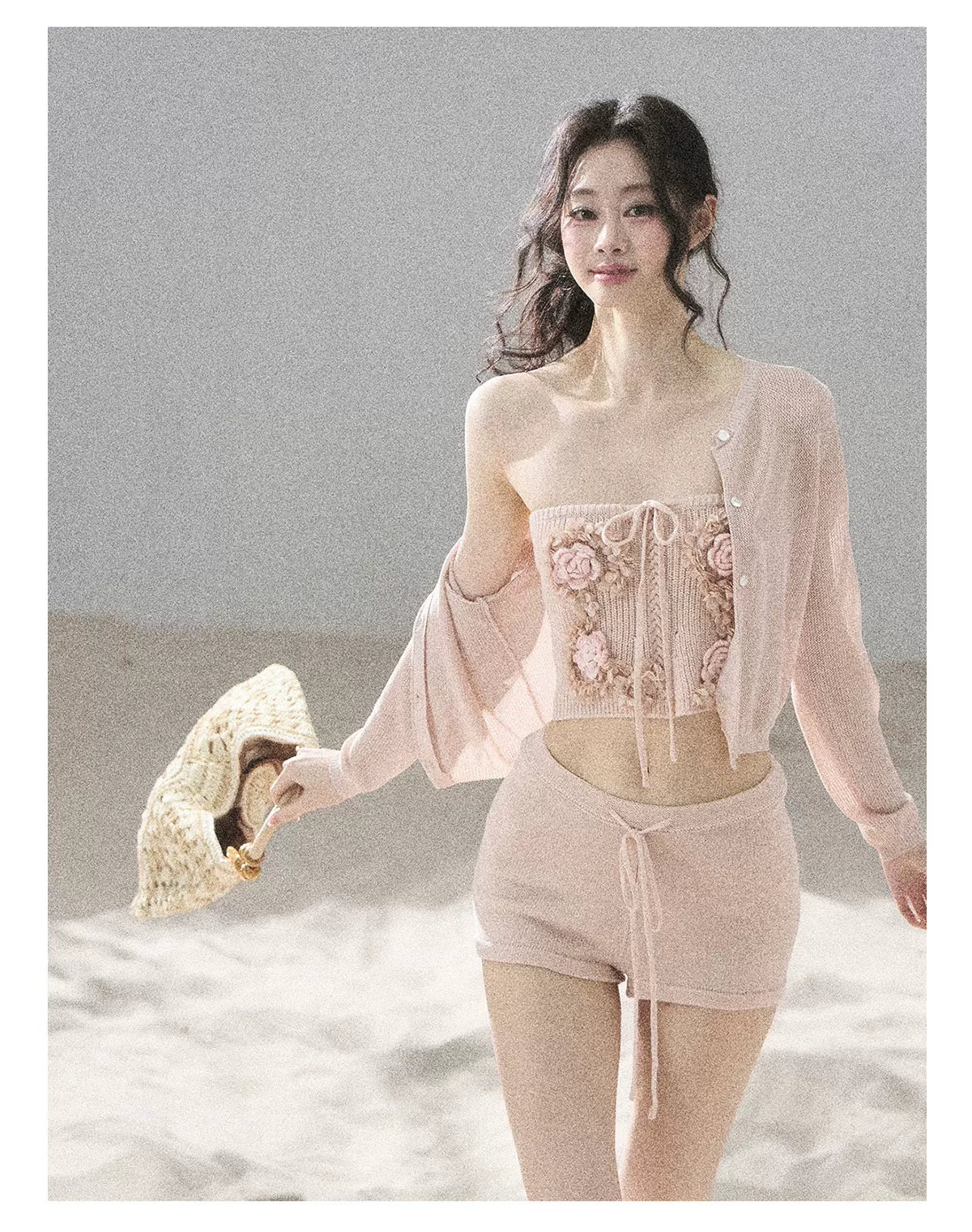 "Forest After Rain" Dusty Rose 3-Piece Cardigan & Shorts Set 45236485