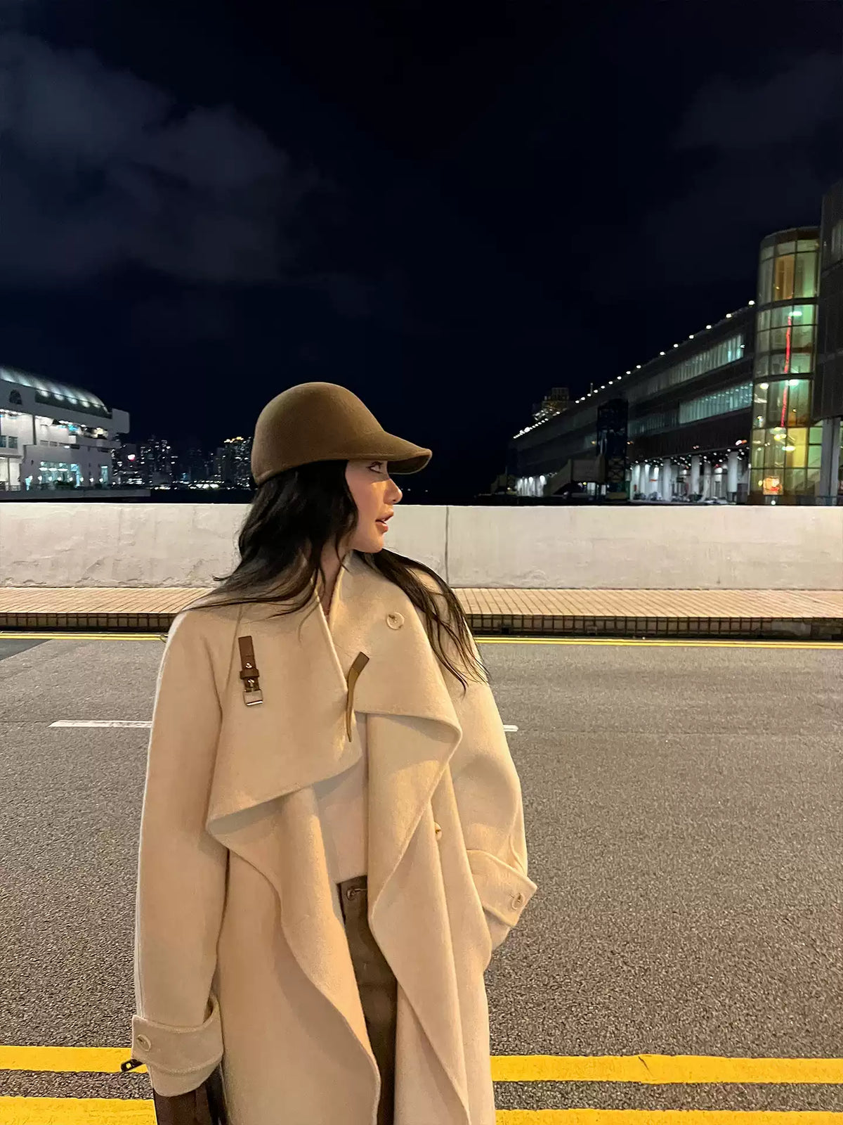 QuQuOuYang - 100% Wool Double-Face Belted Coat with Convertible Collar