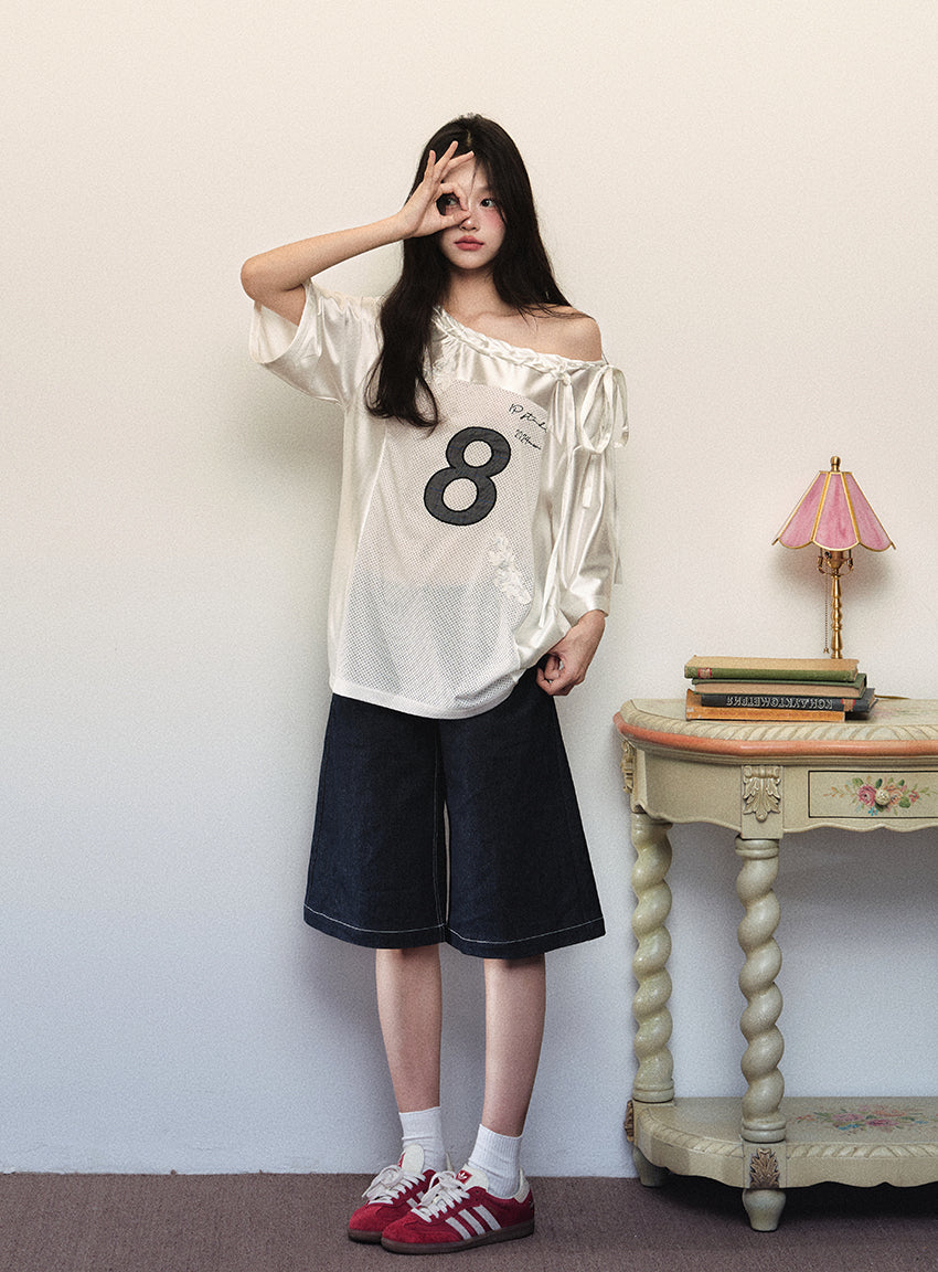 1P - “The Girls” Glossy Mesh Rose Jersey Top