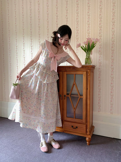 “Peach Blossom Ballad” Pink Floral Lace Maxi Dress