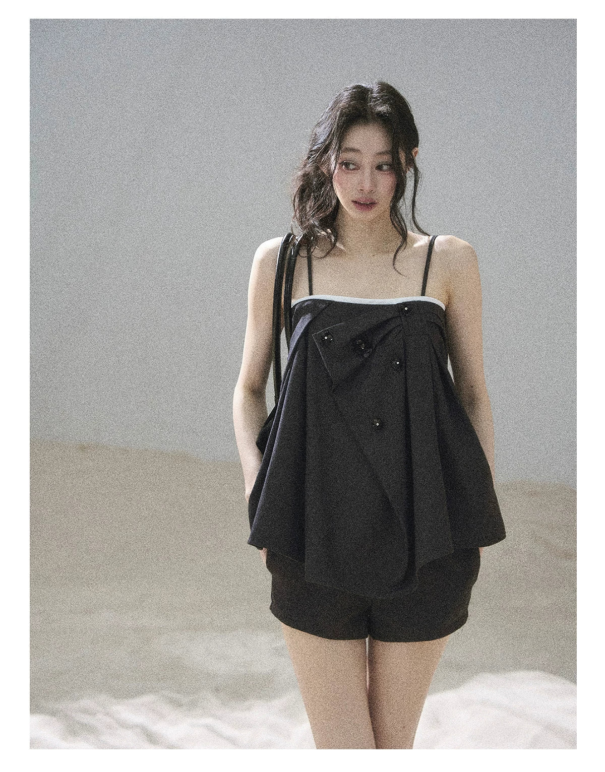 "Flowing Light & Shadow" Slate Gray Cami Top & Skort Two-Piece Set