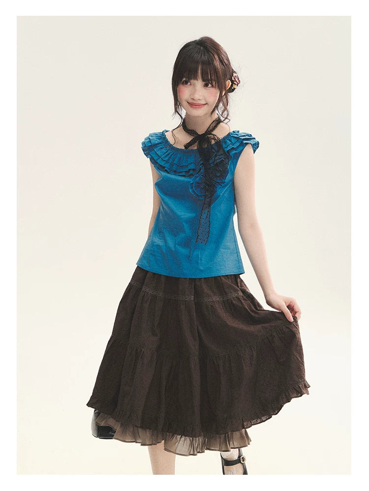 "Bluebell" Peacock Blue Lace Embroidered Fitted Sleeveless Top
