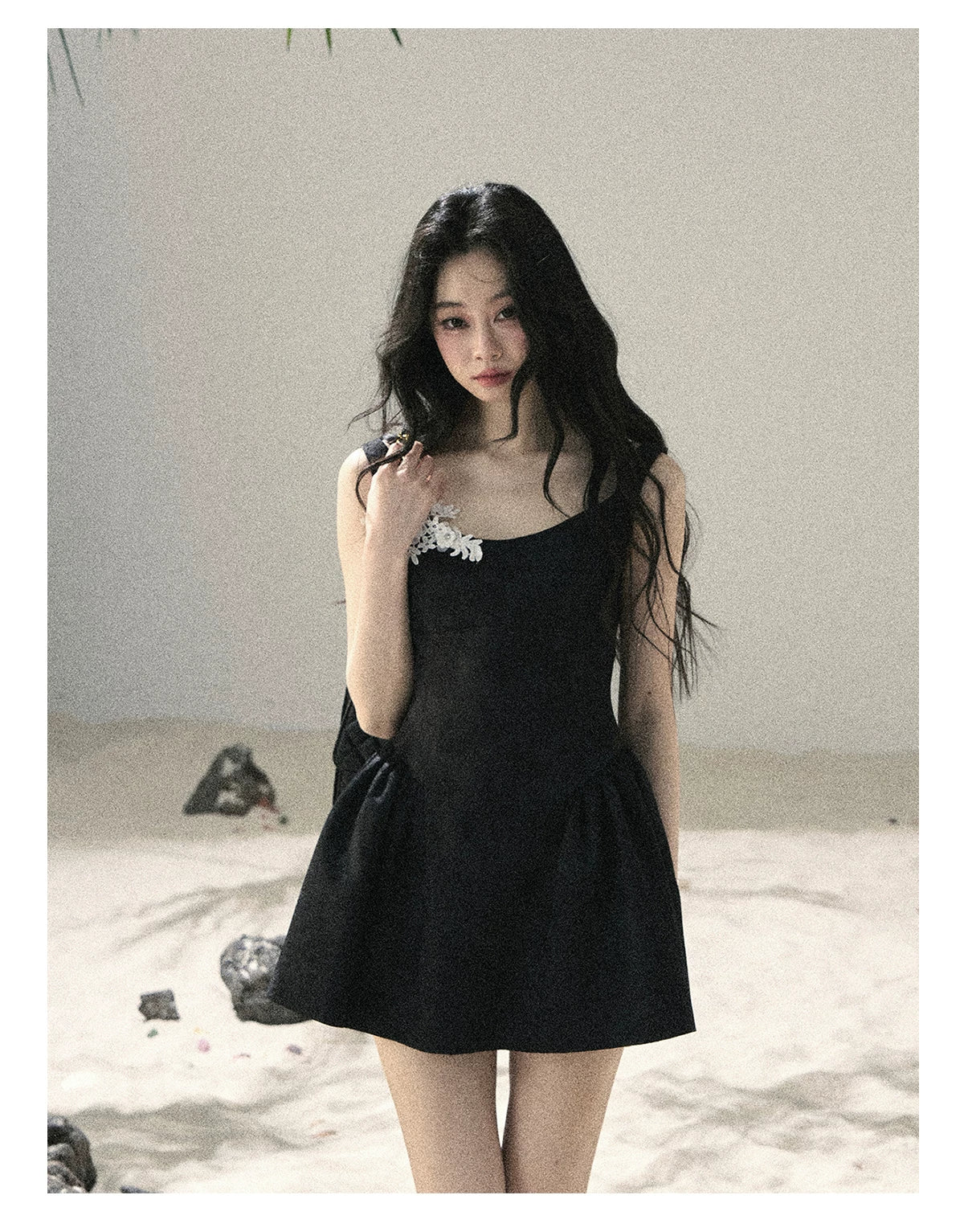 "Wisteria Climbing the Vines" Black Iris Floral Lace Puff Mini Dress 7645