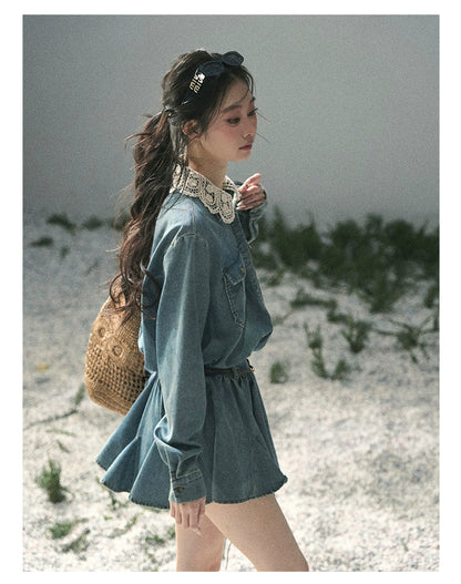 “Falling Into Your Gaze” Vintage Blue Denim Babydoll Dress