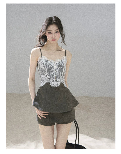 "Exclusively Hers" Intellect Gray Lace Cami & Skort Set
