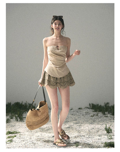 “Moonlit Haze” Dutch Cream Strapless V-Notch Top