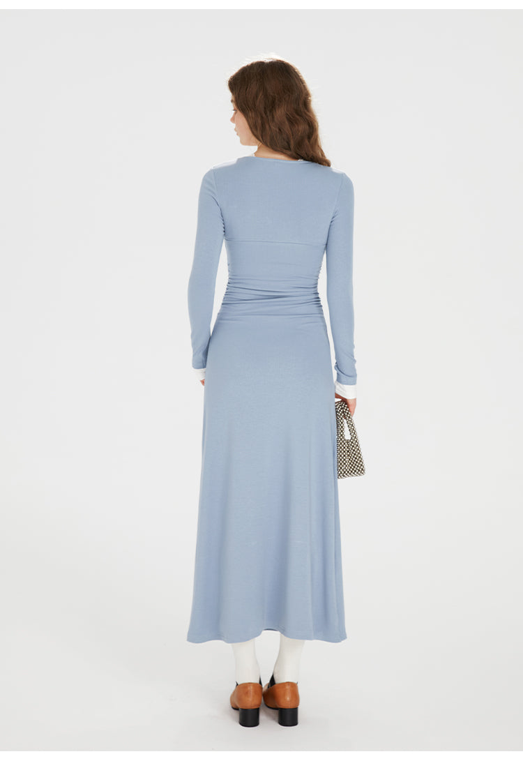 Frog Blue Stitching Lace Dress