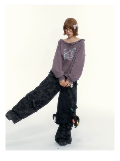 Camouflage Washed Wide-Leg Utility Pants