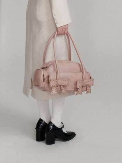 “Vintage Bow Charm” Studded Bow Retro Bowling Handbag M6611