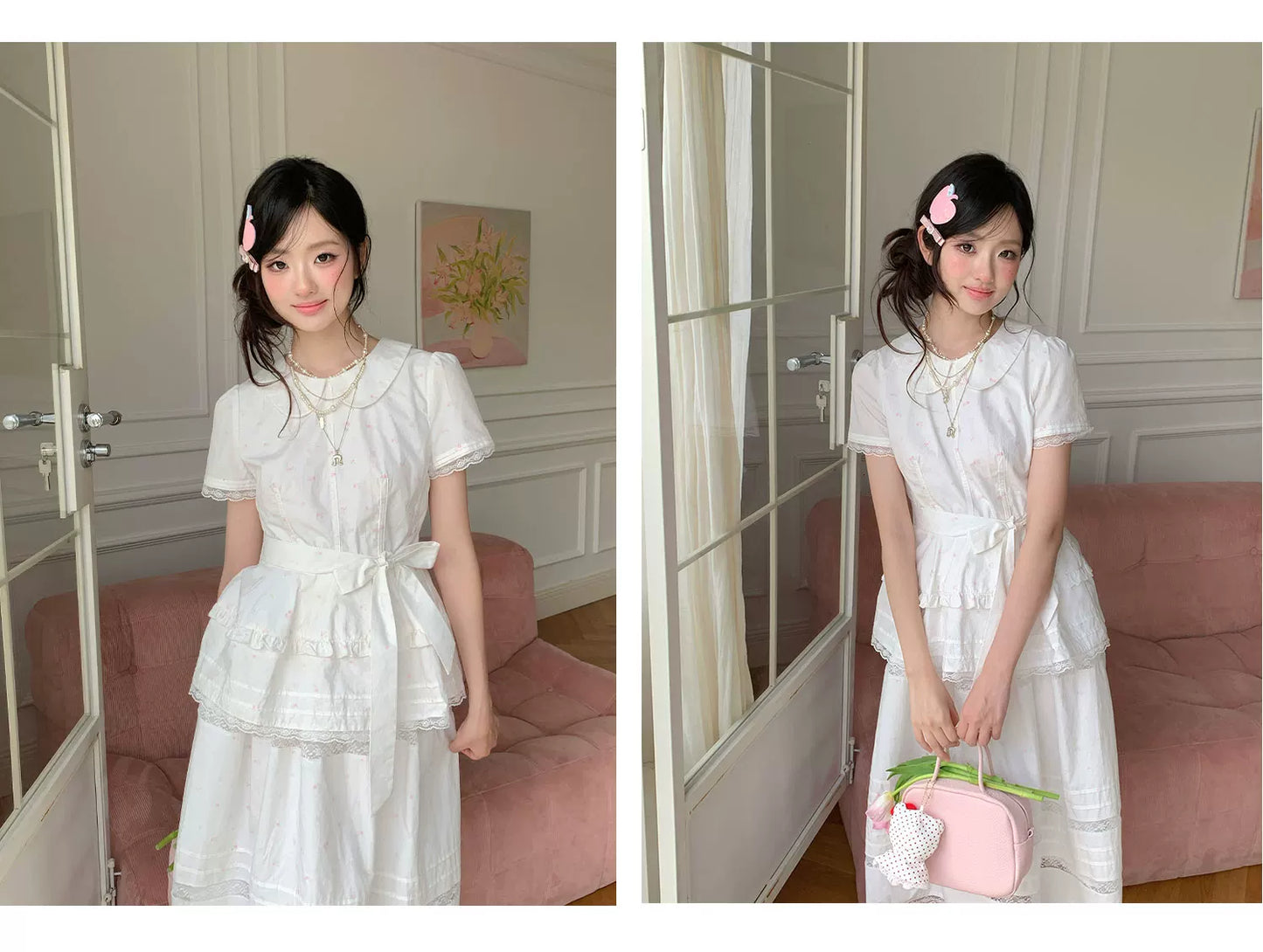 “Midsummer Blossom Letter” White Floral Cake Skirt Set