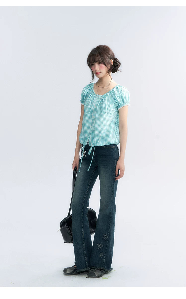 "Vintage Stardust" Star Embroidered Flared Jeans